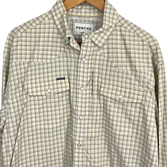 Poncho The Guthrie Long Sleeve Shirt Brown Plaid Size Large L Pearl Snap Outdoor - Picture 2 of 7